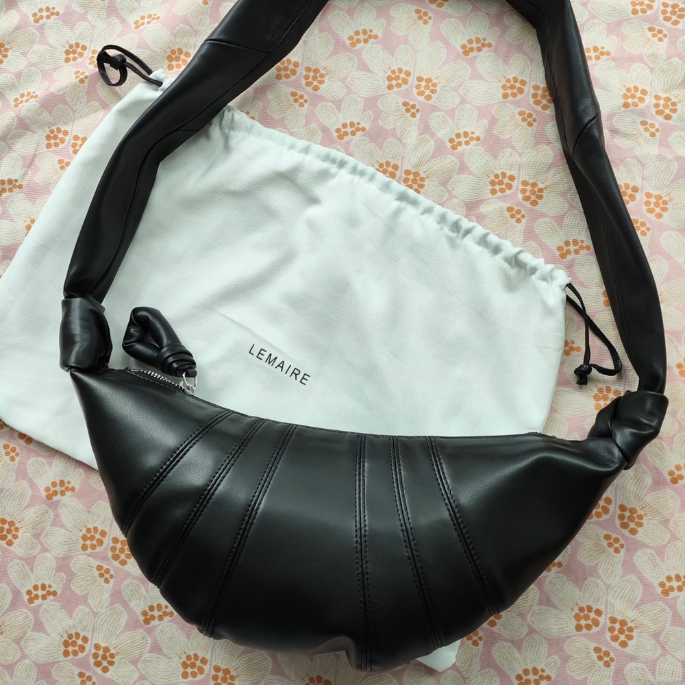 Lemaire Black Sculpted Crescent Crossbody Bag